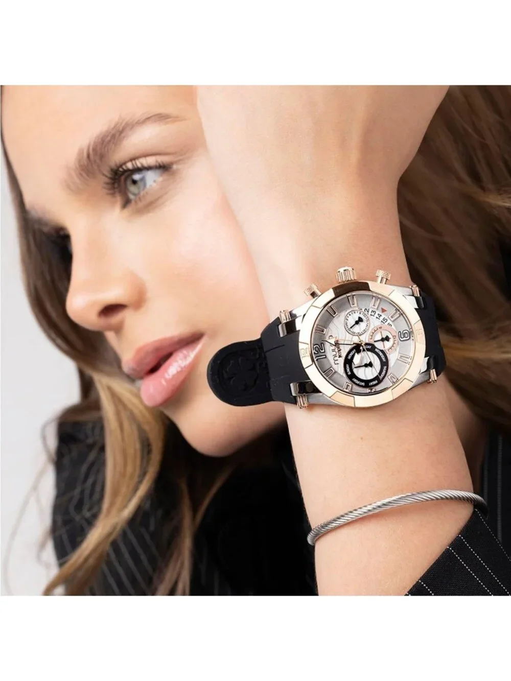 Women's Black Rose Gold Large Face Waterproof Stainless Steel Quartz Watches